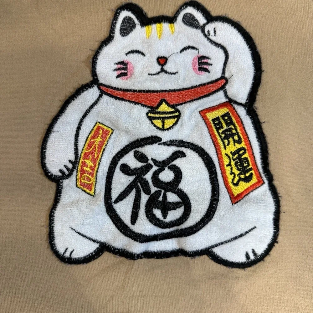 Dolla House Lucky‎ Cat Embroidered T Shirt Tan Maneki Neko Streetwear